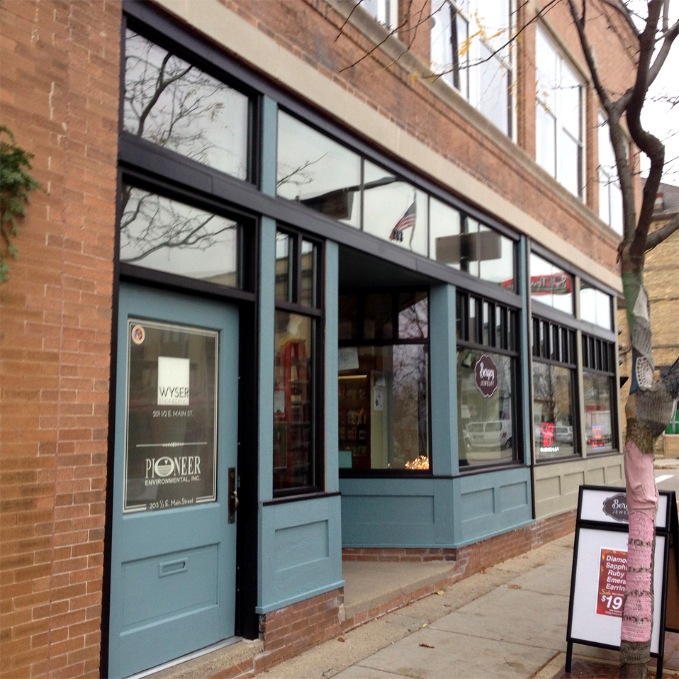 Renovated storefront, commercial glass entryway