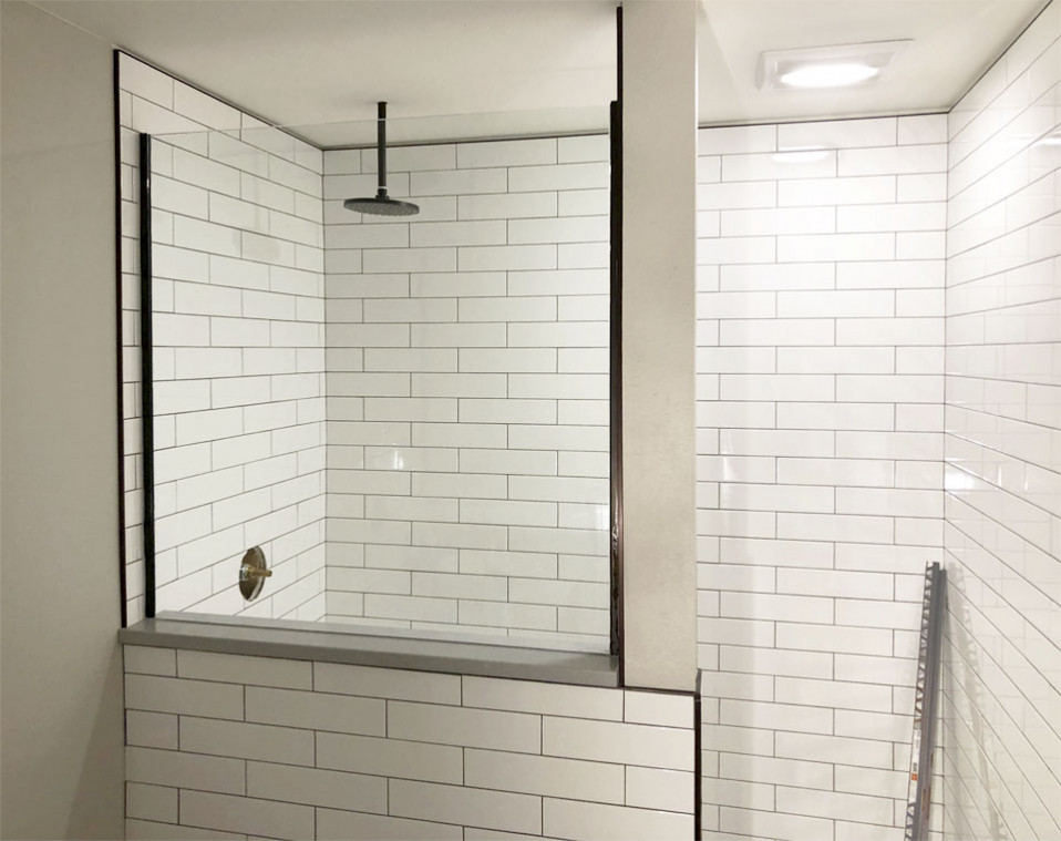 Shower glass half wall no clips - has subway tile