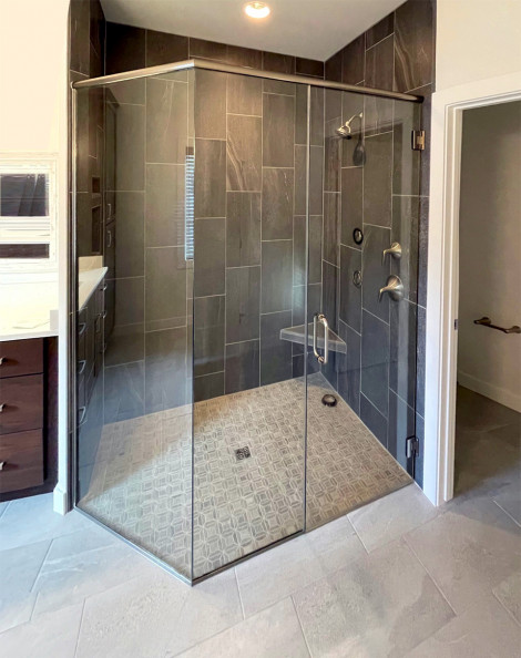 Custom angled enclosure for walk-in shower