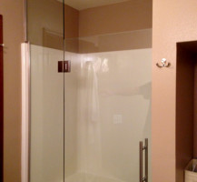 Custom glass in a fiberglass shower insert.